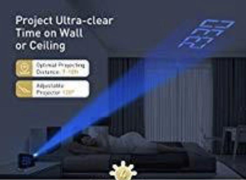 (M28) MPOW HM127B 5" Curve USB Projection Alarm Clock with Radio, Audio