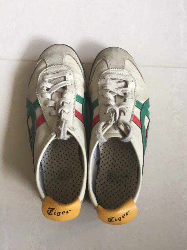 white shoes with green and red stripes