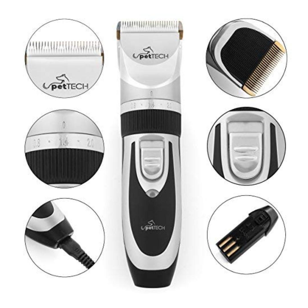 PetTech Professional Grooming Kit Rechargeable Cordless Pet Grooming Clippers Complete Set of 12 pieces Grooming Tools. Low Noise Suitable for Dogs Cats and Other Pets Pet Supplies Health