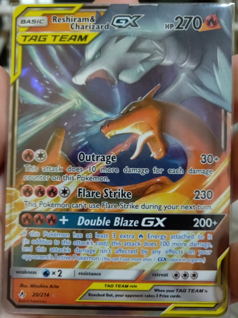 ULTRA RARE Reshiram & Charizard GX Tag Team 20/214 Holo Foil Pokemon - LP