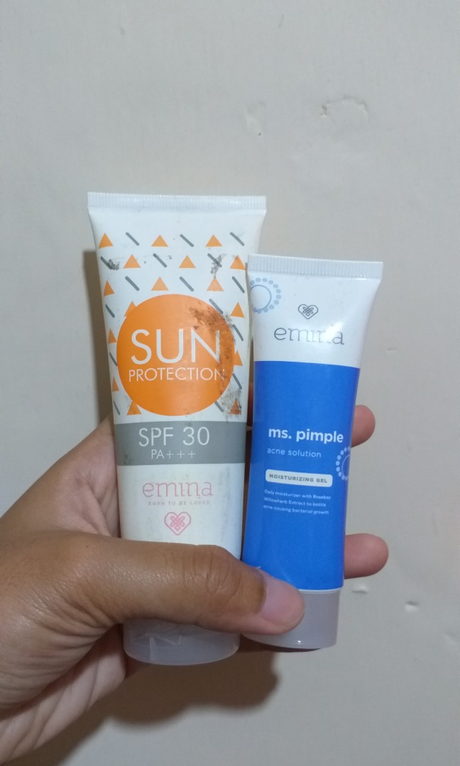 Sun Screen Emina & Moisturizer Emina Ms. Pimple, Kesehatan & Kecantikan