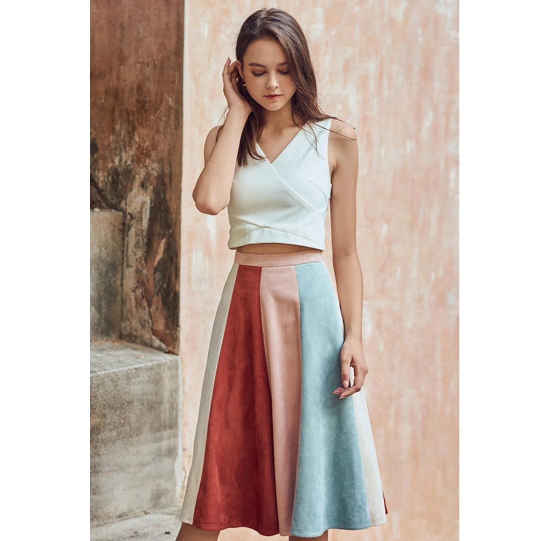 pink suede midi skirt