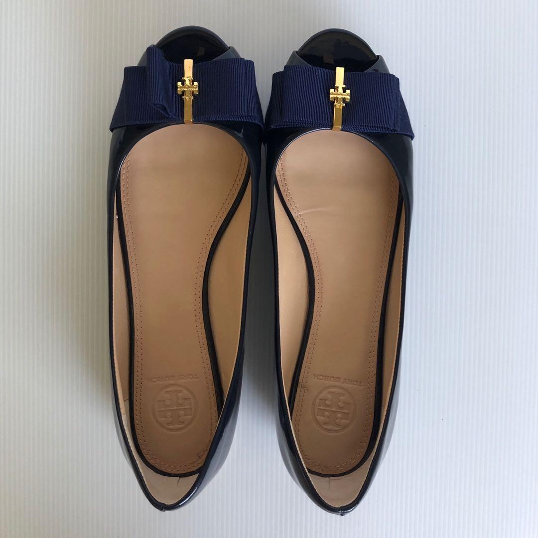 navy peep toe flats