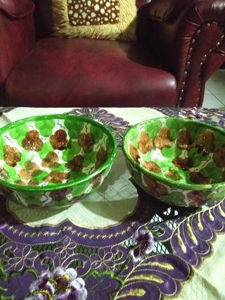 2 pcs Mangkuk keramik motif bunga
