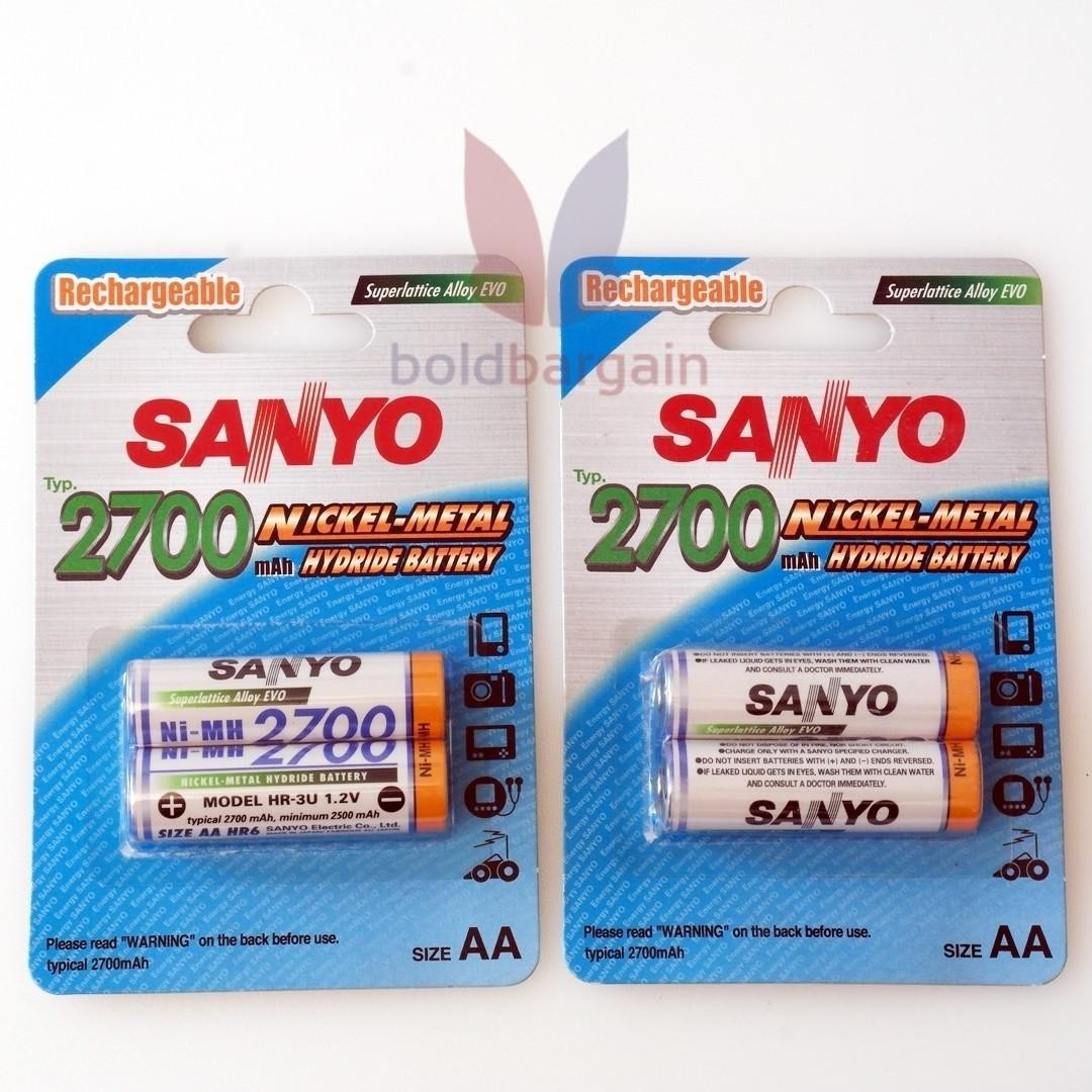 4X SANYO HR3U2BP2700 High Quality NiMH Rechargeable AA Battery Made