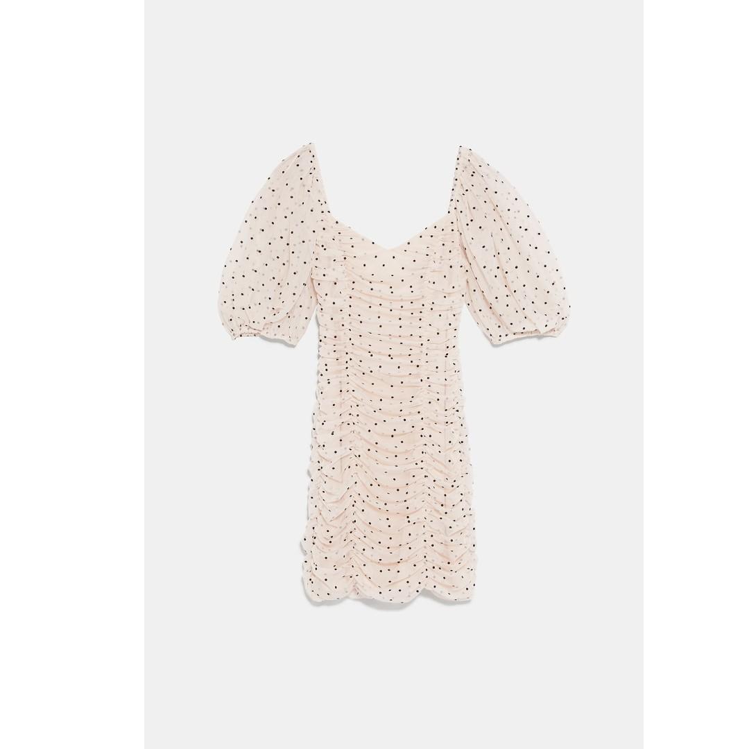 Draped polka dot tulle top dress