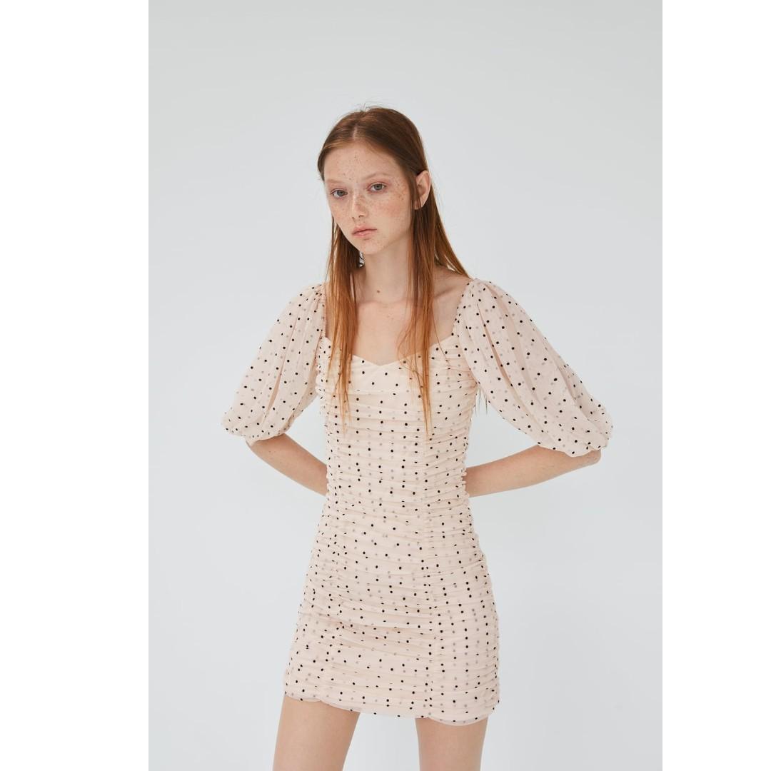 ZARA Ecru White Polka Dot Draped Tulle Dress Onhand Women s