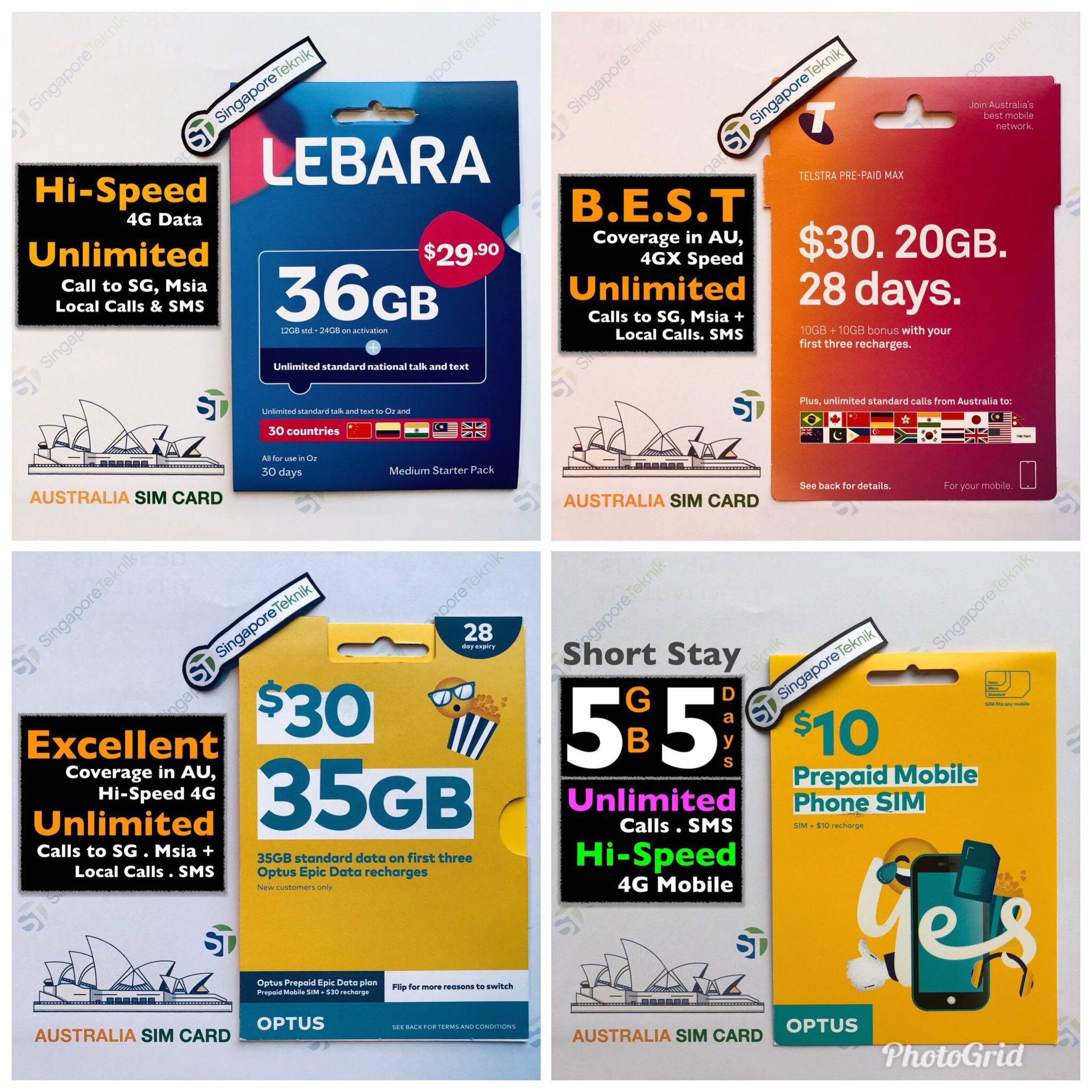 Australia Mobile Prepaid Sim Card Data 4g Telstra Optus Vodafone