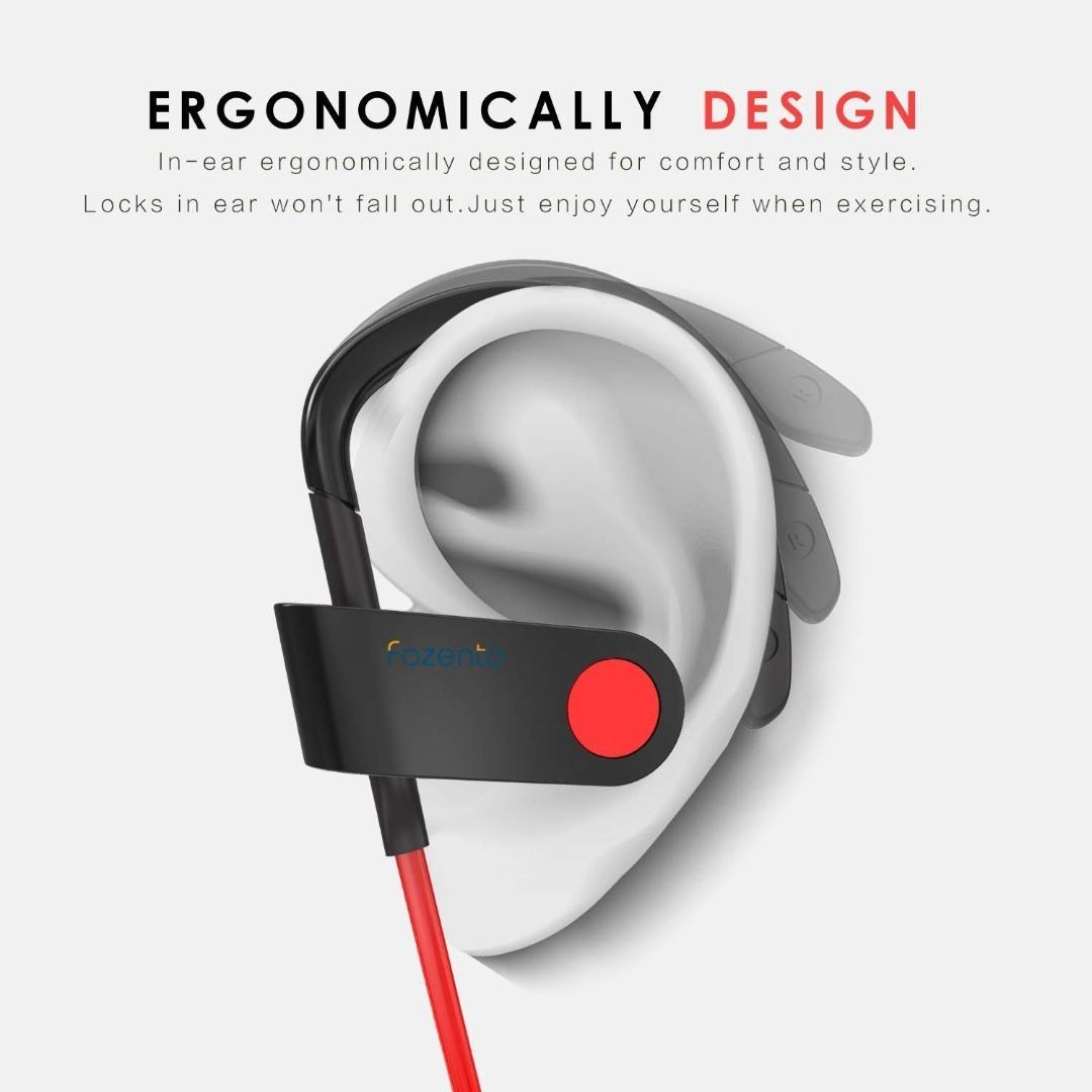 Fozento Bluetooth Headphones Wireless Bluetooth V4.2 Sport Head Phones Noise Cancelling Earphones and Lightweight IPX5 Sweatproof Headsets with Built in Microphone for iPhone Samsung LG RED Audio Head...