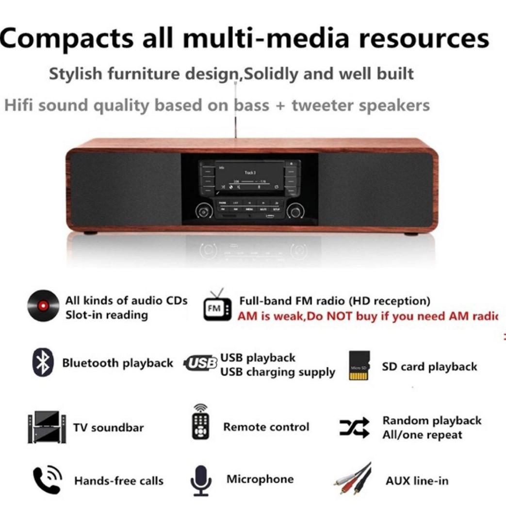 KEiiD Compact CD/MP3 Player Stereo Wooden Desktop Bluetooth HiFi