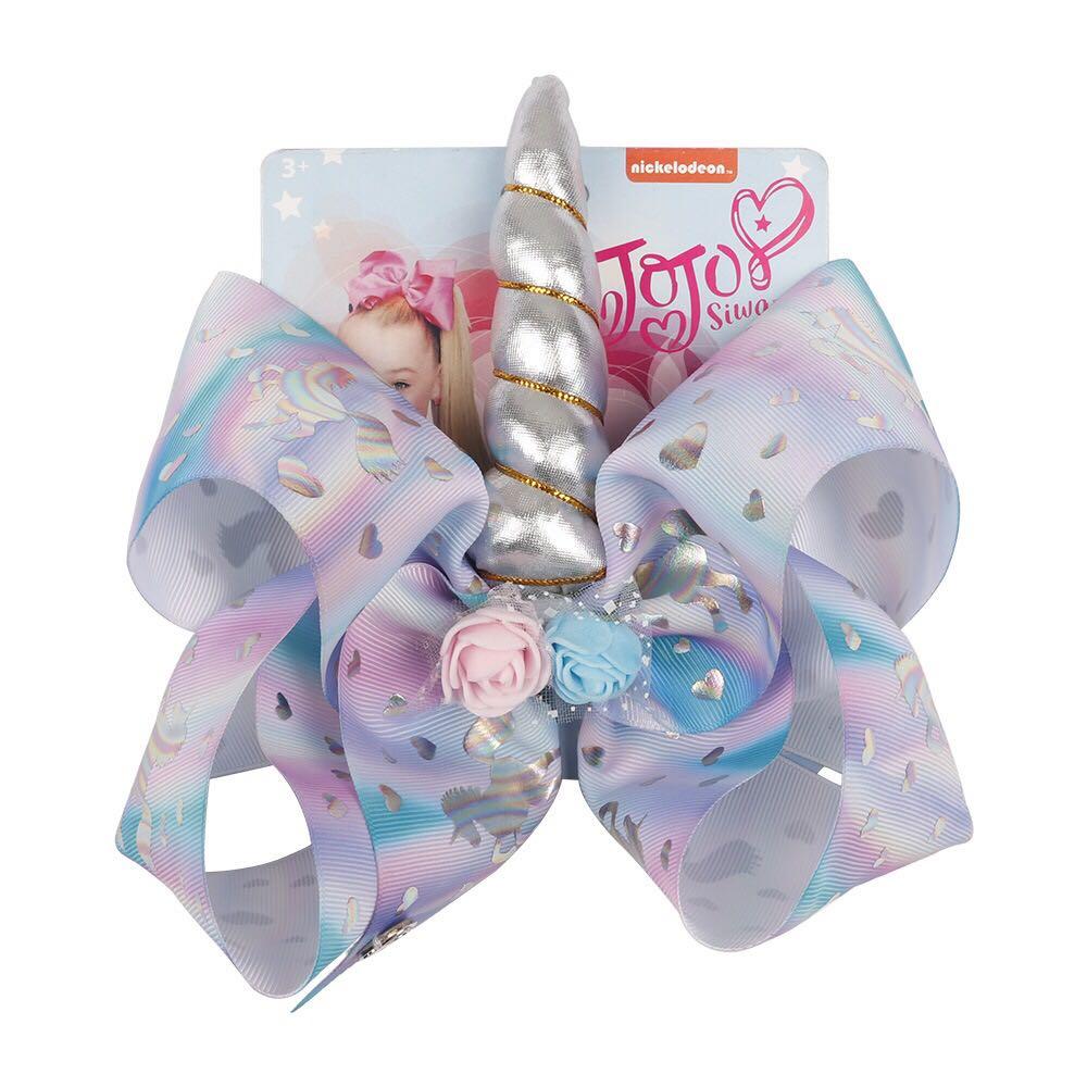 Kids Girls Jojo 8 Inches Big Rainbow Pastel Unicorn Bow Tie Hair