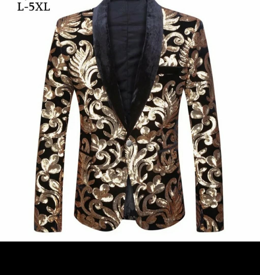 Men sequins deisgn Gold blue jacket PLUS size Men s Fashion