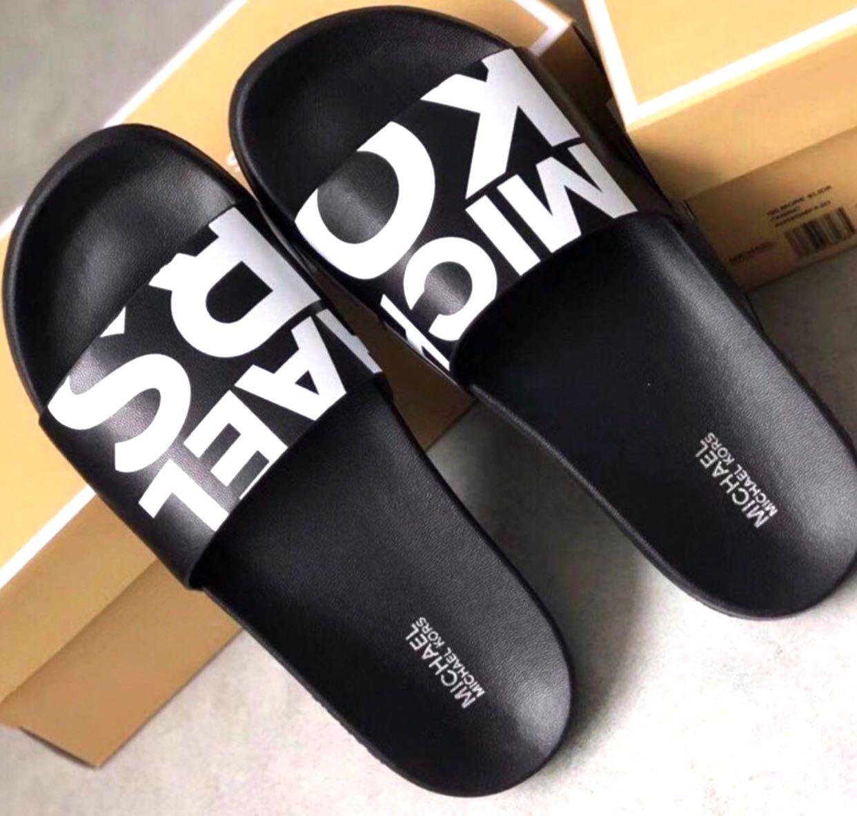 Michael Kors Gilmore graphic logo slide Women s Fashion Footwear Flipflops and Slides on Carousell