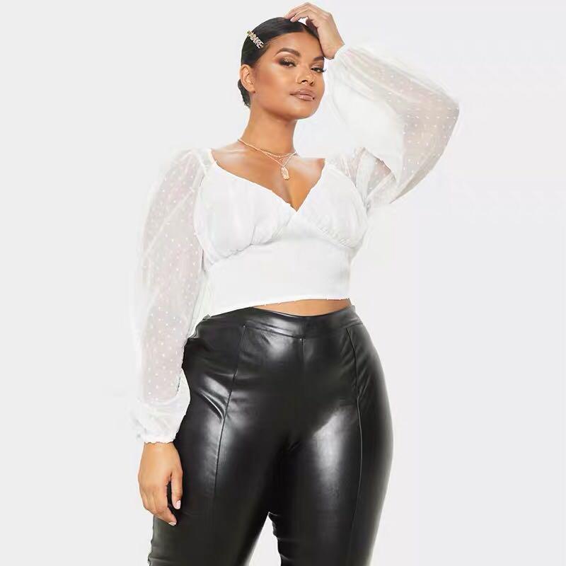 White long sleeve crop top plus size Clearance