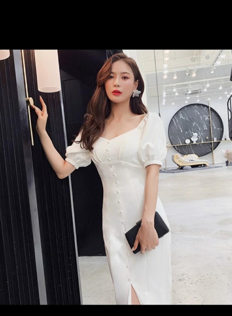 White Dress ladies evening Korean, Women's Fashion, Dresses & Sets, Evening  dresses & gowns on Carousell
