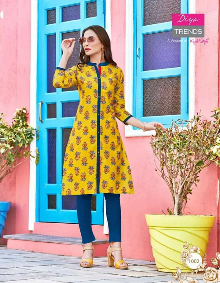 Yellow Kurti and Pink Leggings Set 