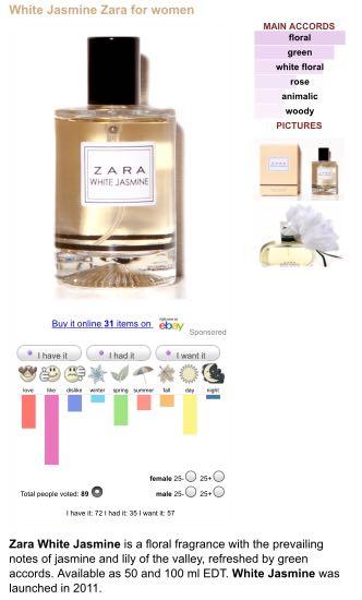 Zara white store jasmine perfume 100ml