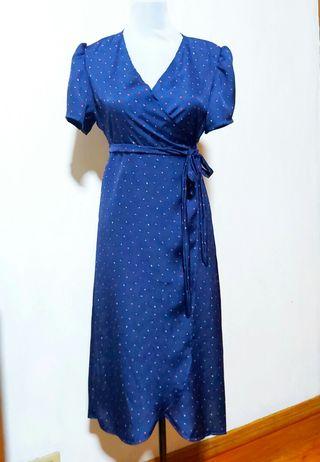 #MrSpeedyCarousell Women Blue Wrap/Overlap Empire/High Waist Dress for Elegant/Maternity Wear