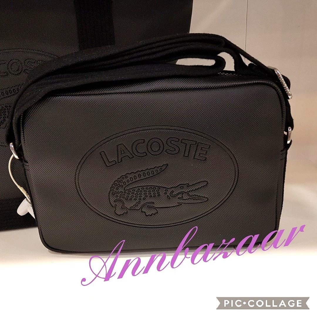 FLASH INSTOCK SALE Lacoste Square Crossover Bag 1 outside pocket model Black 100 Authentic