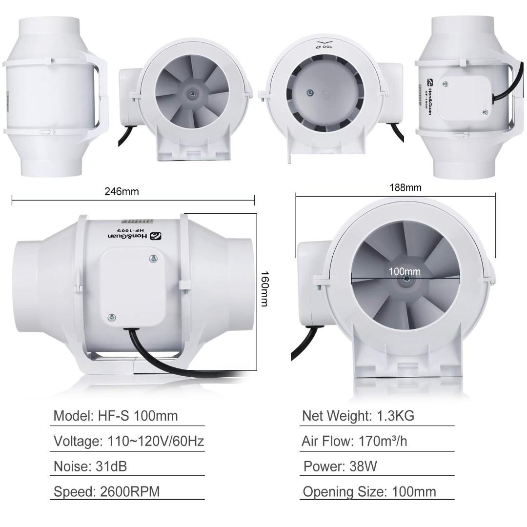 413 Hon&Guan 4 Inch Extractor Fan High Efficiency Mixed Flow