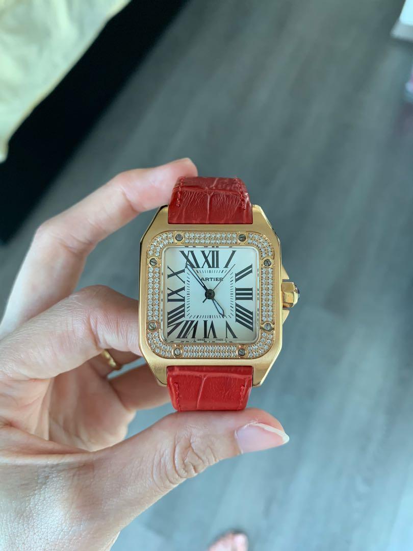 cartier watch red leather strap