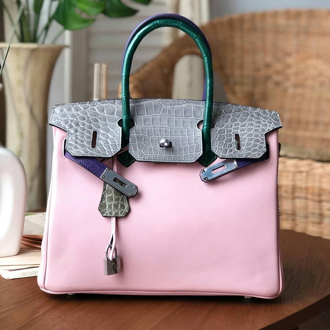 Custom Made Only Hermes Birkin Epsom Pink Croc Perfect Grade