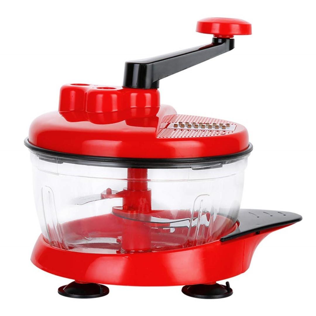 E0120 Red Food Processor Manual Hand Powered Crank Large Chopper