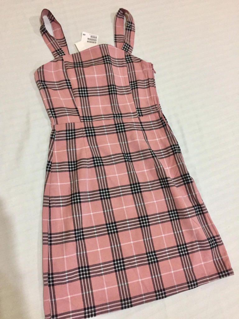 h&m pink plaid dress