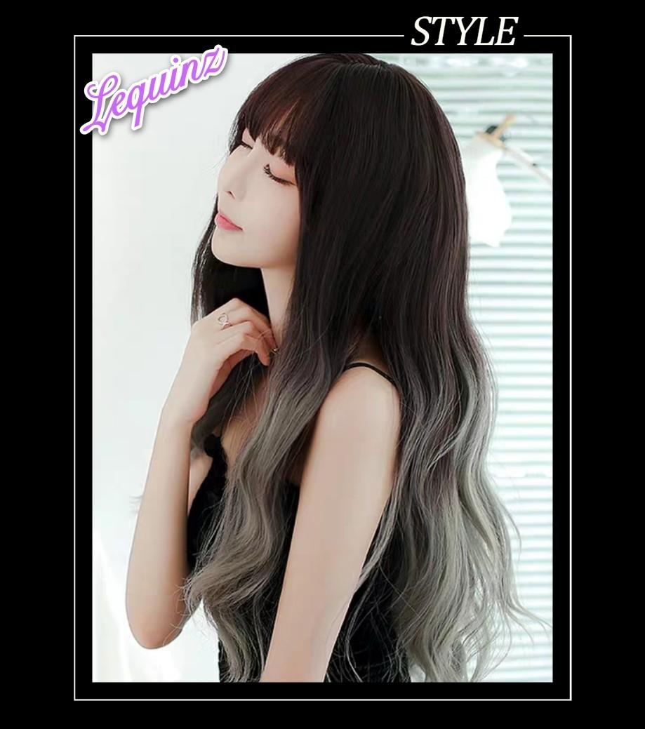 Korean Air Bangs Ombre Ash Grey Maggie Curly Hair Wig Women S