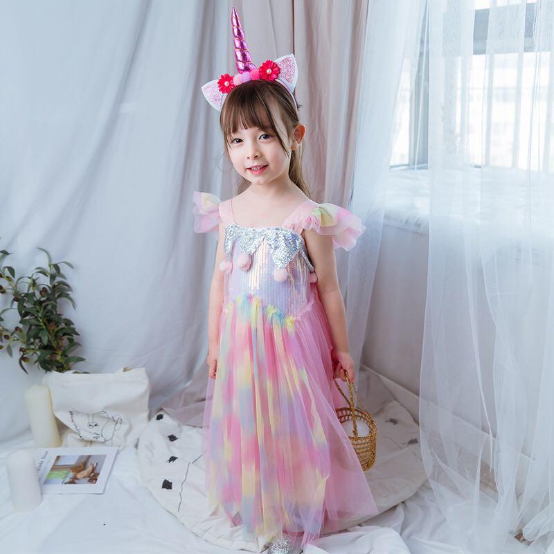 Kids Girls Rainbow Unicorn Princess Fairy Dream Sequins Sash Tutu
