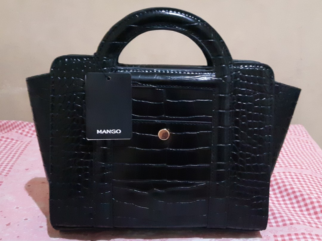 mango croc effect tote bag