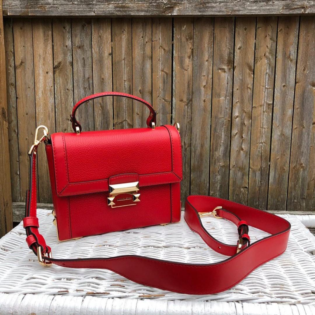 Pebbled Leather Trunk Bag in Bright Red 