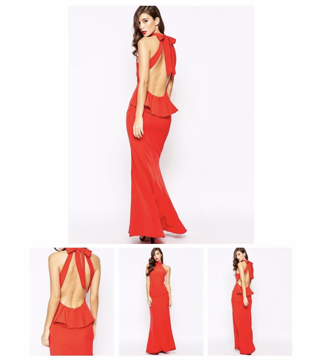 Red sexy elegant one-shoulder open back evening dress C1893