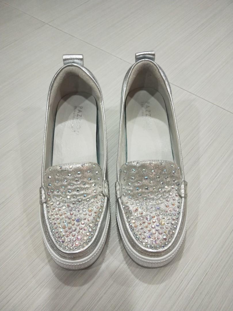 Silver wedge loafers sales
