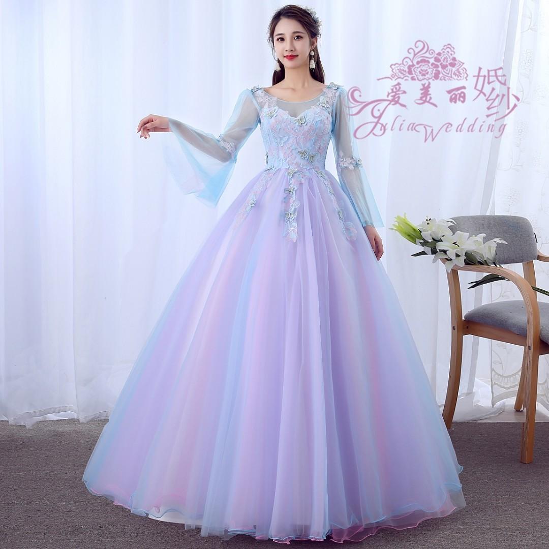 Blue and pink long dress best sale