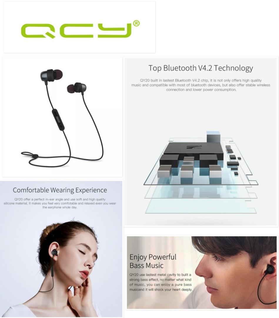QCY QY20 Bluetooth V4.2 Wireless Earphone IPX5-Rated Sweatproof Sport With Microphone, Audio, Headphones & Headsets Carousell