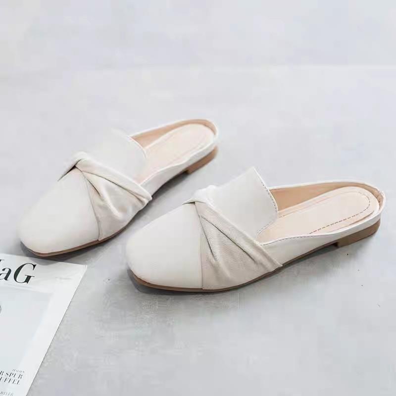White leather flats shoes women cover 