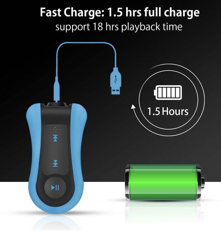 B0024 AGPTEK Swimming MP3 Players Underwater Waterproof IPX8, 8GB Music Players with Clip and