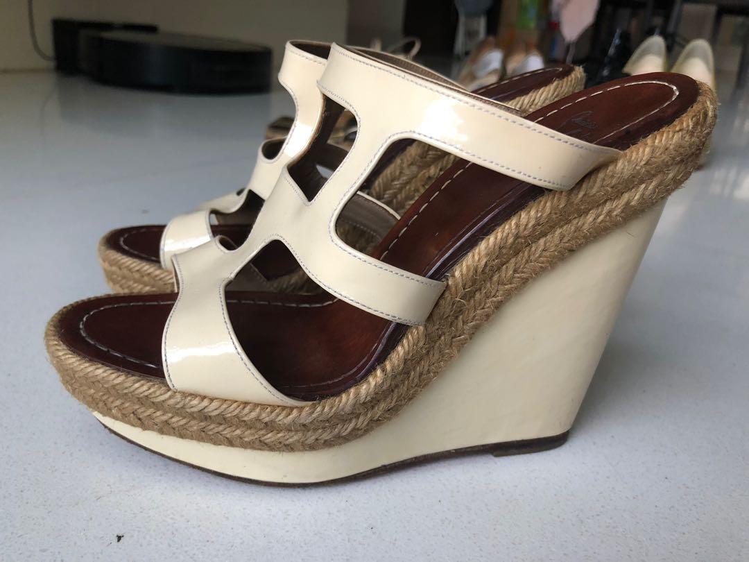 white patent wedges