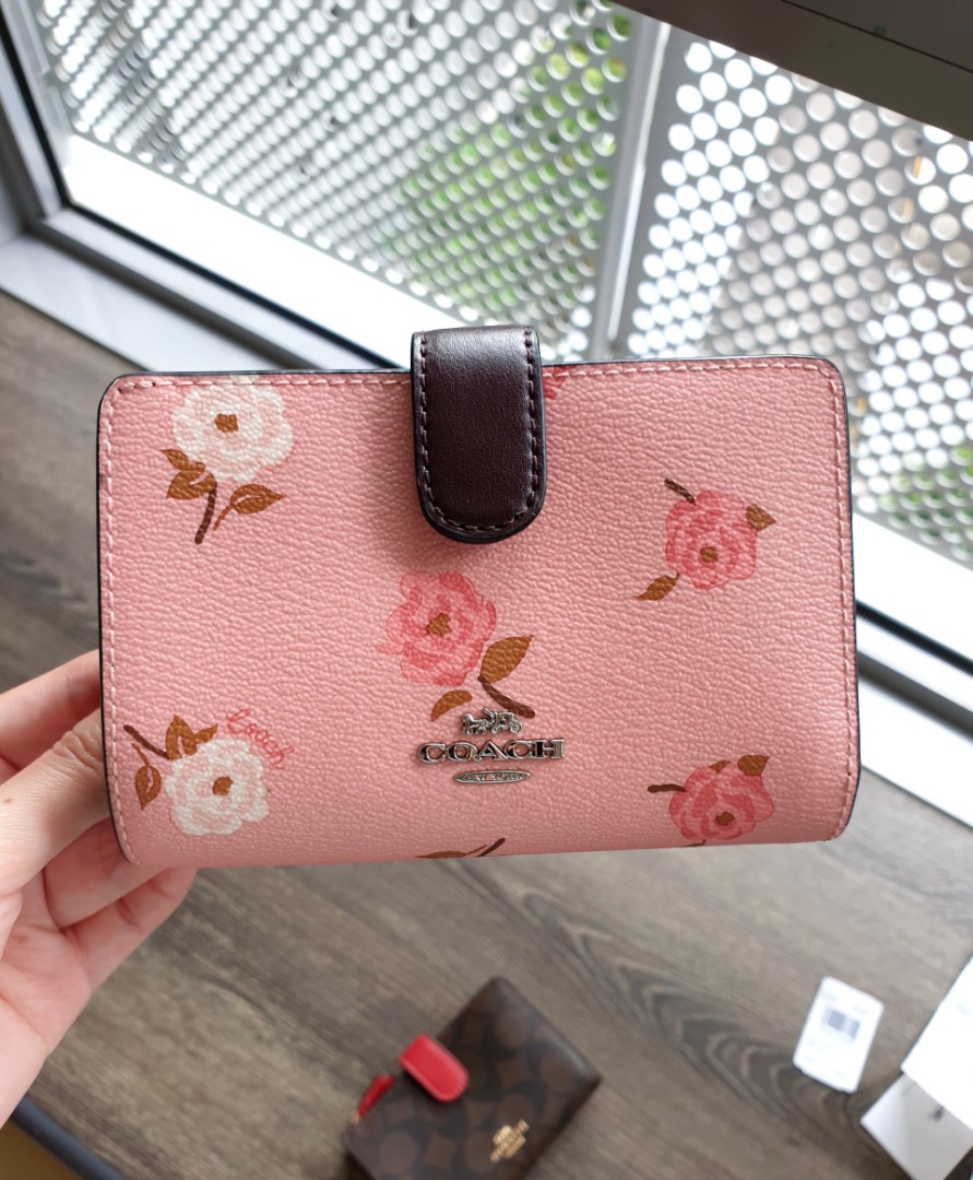 Coach Tossed Peony Medium Corner Zip Wallet Petal Floral Flower