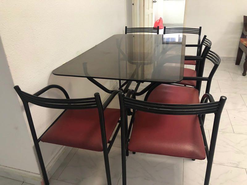 Dining Table Set (Category: Tables & Sets) located in Singapore. Submitted by vintage13 (Listing ID 247086287, Image 2). Description: All chairs and table are in good condition. Self collect at Paisr Ris 476. Location with lift access. .