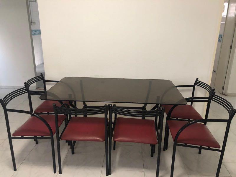 Dining Table Set (Category: Tables & Sets) located in Singapore. Submitted by vintage13 (Listing ID 247086287, Image 1). Description: All chairs and table are in good condition. Self collect at Paisr Ris 476. Location with lift access. .