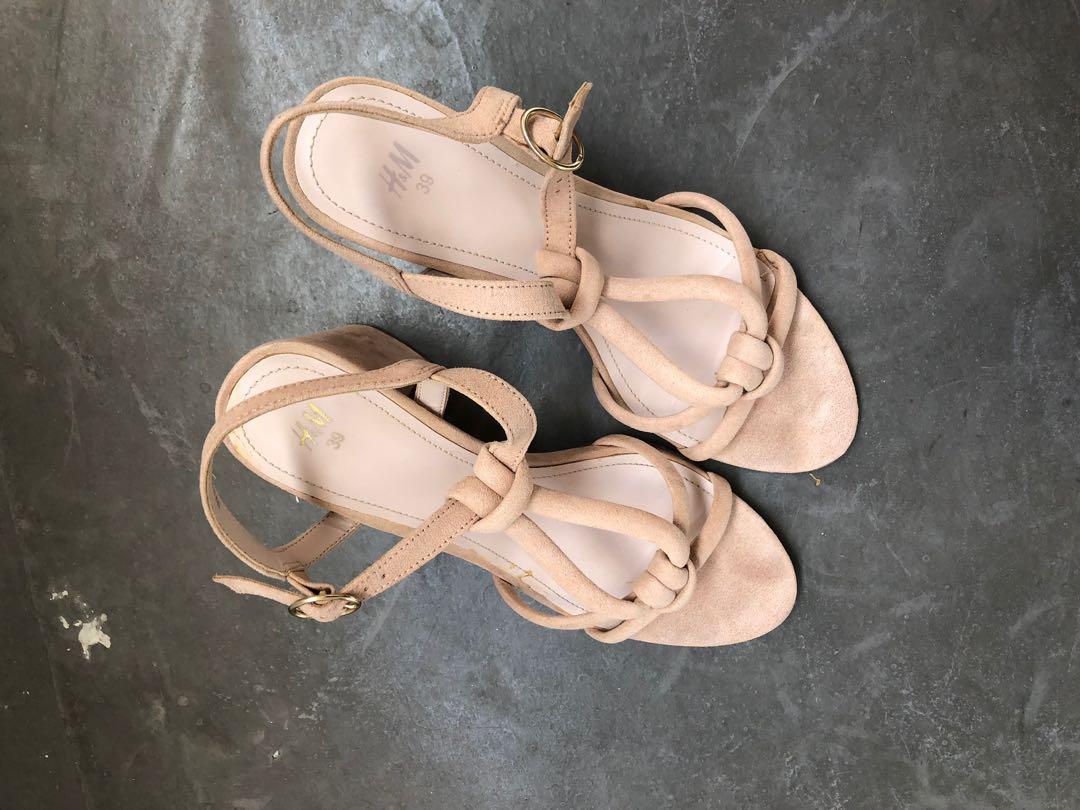 H M Pink Nude Sandals Women s Fashion Footwear Sandals on Carousell