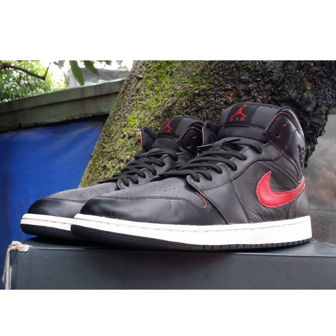Jordan 1 Retro Mid Black Team Red Men s Fashion Footwear