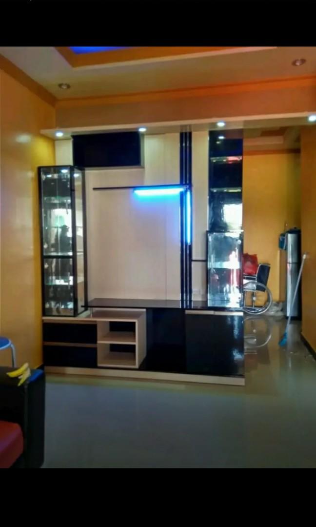 Lemari Rak Tv Jumbo Model Modern Masa Kini Fluse Lampu Led