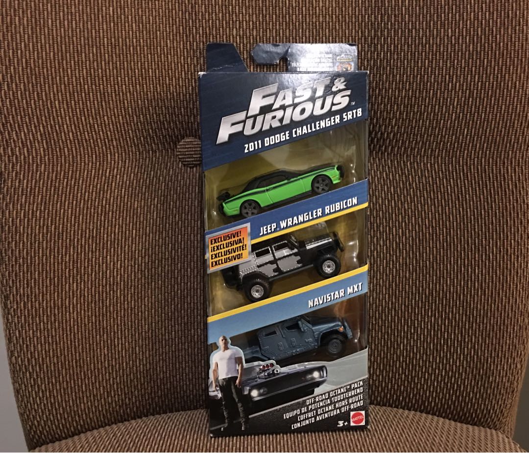 Mattel Fast & Furious 3 Car Pack (2011 Dodge Challenger SRT8, Jeep Wrangler  Rubicon, Navista MXT), Hobbies & Toys, Toys & Games on Carousell