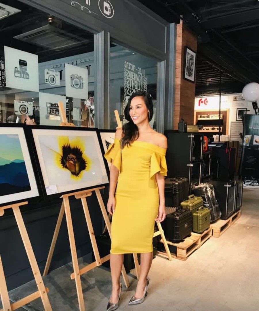 mustard yellow fitted dress