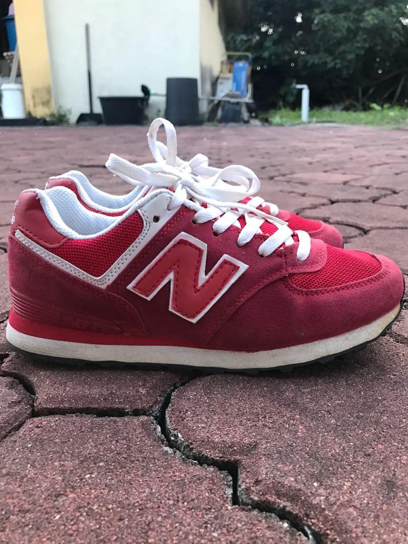New Balance 574 red sneakers shoes made in Vietnam, Women's Fashion