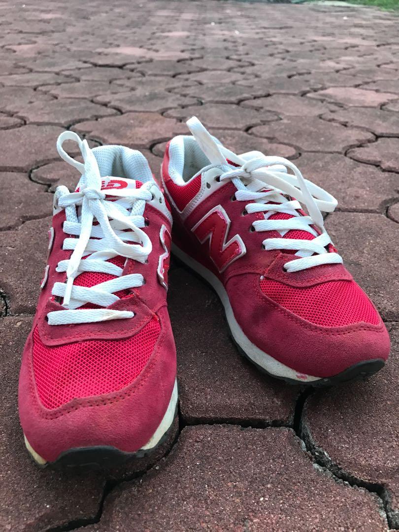 New Balance 574 red sneakers shoes made in Vietnam, Women's Fashion