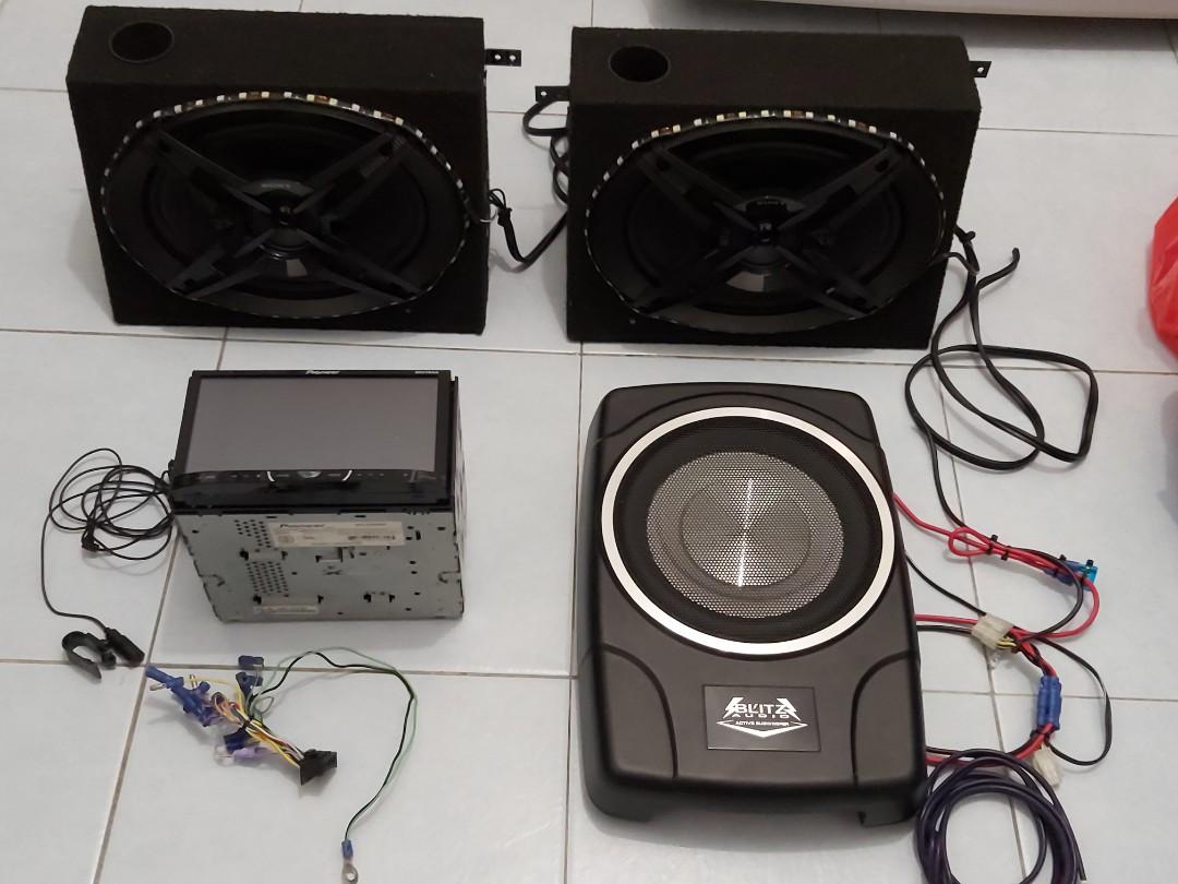 Pioneer head unit, active subwoofer, 6x9 coaxial speaker with box